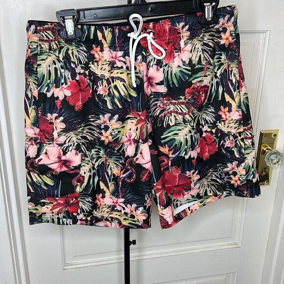 Paisley & Gray Slim Fit Gilligan Dark Tropics Swim Trunks Large Nwt - Picture 2 of 6